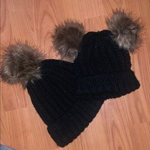 Toby & Me Black Knitted Matching Hats Adult/Baby